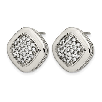 Stainless Steel Polished Square CZ Post Earrings - Birthstone Company
