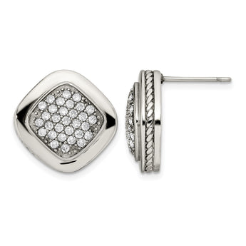 Stainless Steel Polished Square CZ Post Earrings - Birthstone Company
