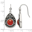 Stainless Steel Polished/Antiqued Red Agate/CZ Dangle Earrings - Birthstone Company