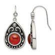 Stainless Steel Polished/Antiqued Red Agate/CZ Dangle Earrings - Birthstone Company
