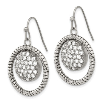 Stainless Steel Polished Circle CZ Shepherd Hook Earrings - Birthstone Company