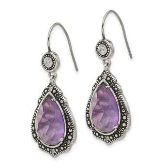Stainless Steel Polished/Antiqued Purple CZ Earrings - Birthstone Company