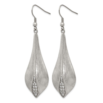 Stainless Steel Polished/Brushed CZ Shepherd Hook Earrings - Birthstone Company