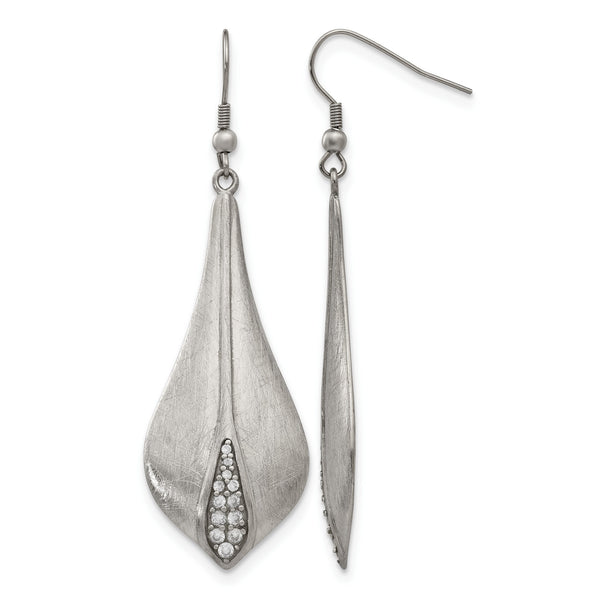 Stainless Steel Polished/Brushed CZ Shepherd Hook Earrings - Birthstone Company
