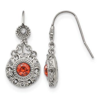 Stainless Steel Polished Red and Clear CZ Circle Earrings - Birthstone Company