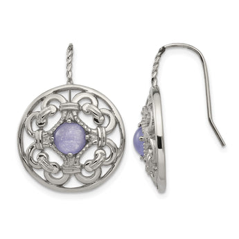 Stainless Steel Polished Synthetic Purple Calcedony Earrings - Birthstone Company