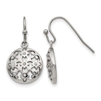 Stainless Steel Polished CZ Circle Shepherd Hook Earrings - Birthstone Company