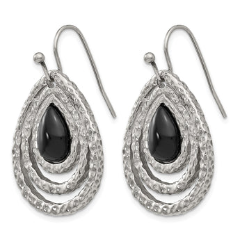 Stainless Steel Polished Black Onyx Shepherd Hook Earrings - Birthstone Company