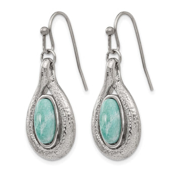 Stainless Steel Polished and Textured Dyed Synthetic Green Jade Earrings - Birthstone Company