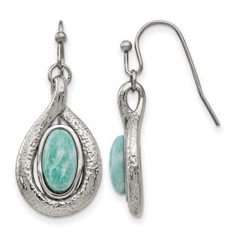 Stainless Steel Polished and Textured Dyed Synthetic Green Jade Earrings - Birthstone Company