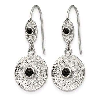 Stainless Steel Polished and Textured Black Onyx Circle Earrings - Birthstone Company