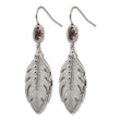 Stainless Steel Polished Smoky Quartz Feather Earrings - Birthstone Company