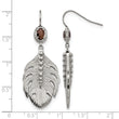 Stainless Steel Polished Smoky Quartz Feather Earrings - Birthstone Company