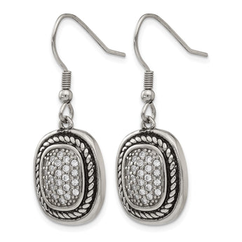 Stainless Steel Polished and Antiqued CZ Shepherd Hook Earrings - Birthstone Company