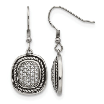 Stainless Steel Polished and Antiqued CZ Shepherd Hook Earrings - Birthstone Company