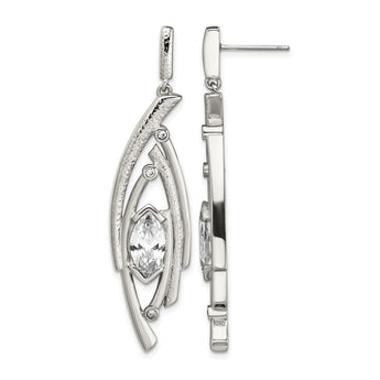 Stainless Steel Polished and Textured CZ Post Dangle Earrings - Birthstone Company