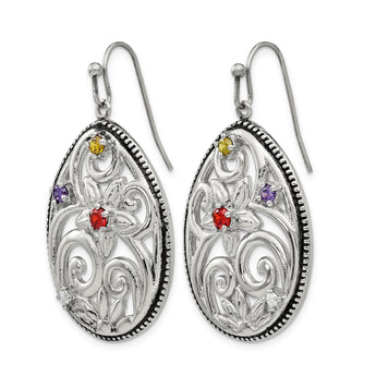 Stainless Steel Polished/Antiqued Multicolor CZ Earrings - Birthstone Company