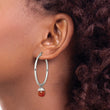 Stainless Steel Polished Hoop w/Red Agate Bead Earrings - Birthstone Company
