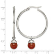 Stainless Steel Polished Hoop w/Red Agate Bead Earrings - Birthstone Company