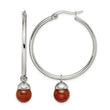 Stainless Steel Polished Hoop w/Red Agate Bead Earrings - Birthstone Company