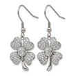 Stainless Steel Polished 4-Leaf Clover w/CZ Shepherd Hook Earrings - Birthstone Company