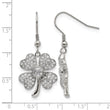 Stainless Steel Polished 4-Leaf Clover w/CZ Shepherd Hook Earrings - Birthstone Company