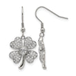 Stainless Steel Polished 4-Leaf Clover w/CZ Shepherd Hook Earrings - Birthstone Company