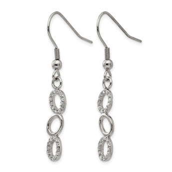 Stainless Steel Polished CZ Shepherd Hook Earrings - Birthstone Company