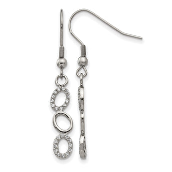 Stainless Steel Polished CZ Shepherd Hook Earrings - Birthstone Company