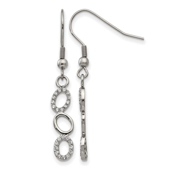 Stainless Steel Polished CZ Shepherd Hook Earrings - Birthstone Company