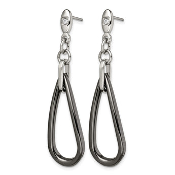 Stainless Steel Polished Black Ceramic CZ Dangle Post Earrings - Birthstone Company