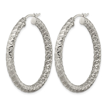 Stainless Steel Polished Textured Hollow Hoop Earrings - Birthstone Company