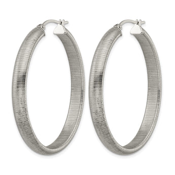 Stainless Steel Polished Textured Oval Hoop Earrings - Birthstone Company