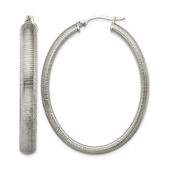 Stainless Steel Polished Textured Oval Hoop Earrings - Birthstone Company