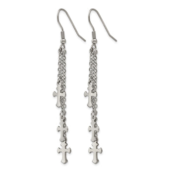 Stainless Steel Multi Strand Cross Dangle Shepherds Hook Earrings - Birthstone Company