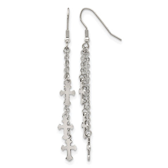 Stainless Steel Multi Strand Cross Dangle Shepherds Hook Earrings - Birthstone Company