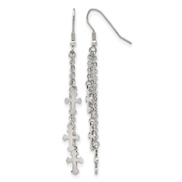 Stainless Steel Multi Strand Cross Dangle Shepherds Hook Earrings - Birthstone Company