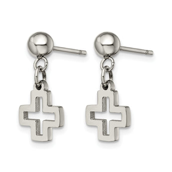 Stainless Steel Cross Post Dangle Earrings - Birthstone Company