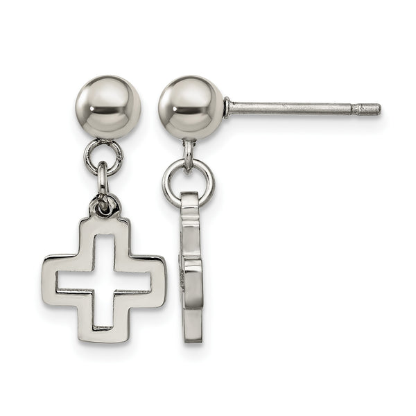 Stainless Steel Cross Post Dangle Earrings - Birthstone Company