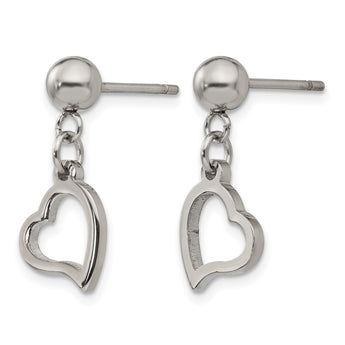 Stainless Steel 5 mm Ball Post Heart Dangle Earrings - Birthstone Company
