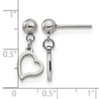 Stainless Steel 5 mm Ball Post Heart Dangle Earrings - Birthstone Company