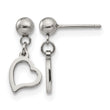 Stainless Steel 5 mm Ball Post Heart Dangle Earrings - Birthstone Company