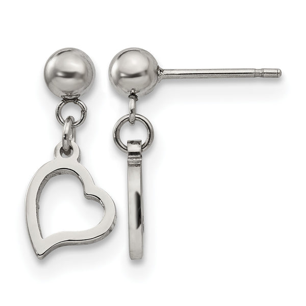 Stainless Steel 5 mm Ball Post Heart Dangle Earrings - Birthstone Company