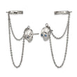 Stainless Steel Polished Double Earrings w/Hoop Chain Dangle & Blue CZ Post - Birthstone Company