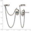 Stainless Steel Polished Double Earrings w/Hoop Chain Dangle & Blue CZ Post - Birthstone Company
