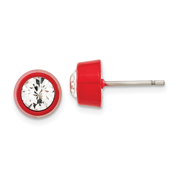 Stainless Steel Polished Red IPC-Plated Crystal Post Earrings - Birthstone Company