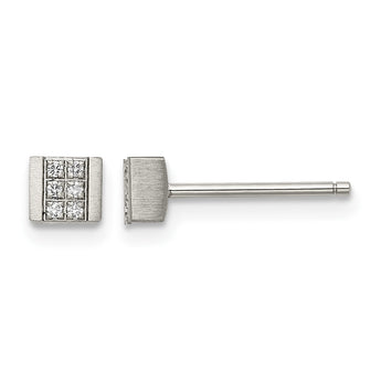 Stainless Steel Brushed CZ Post Earrings - Birthstone Company