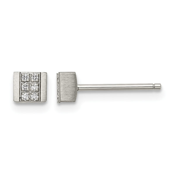 Stainless Steel Brushed CZ Post Earrings - Birthstone Company