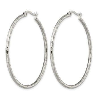 Stainless Steel Polished and Textured Hoop Earrings - Birthstone Company