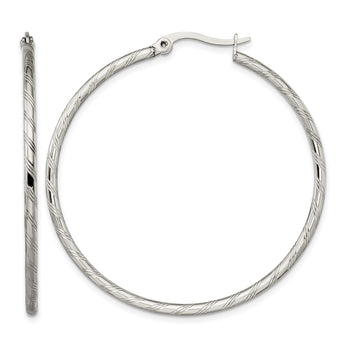 Stainless Steel Polished and Textured Hoop Earrings - Birthstone Company